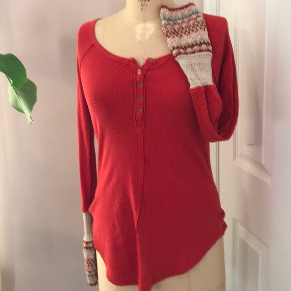 Free People Red thermal with decorative sleeves